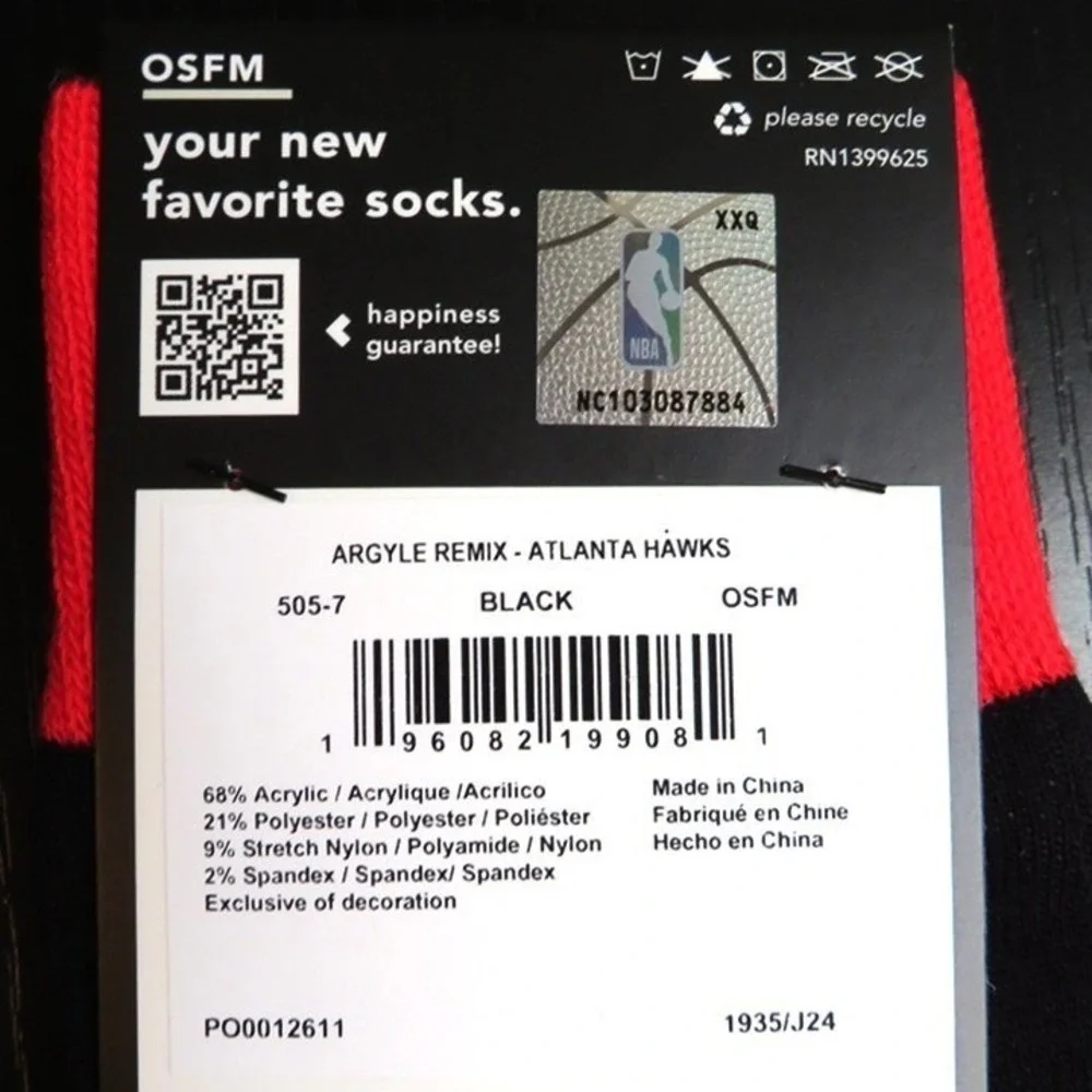 NWT For Bare Feet NBA Atlanta‎ Hawks Socks Men's Size 5-12